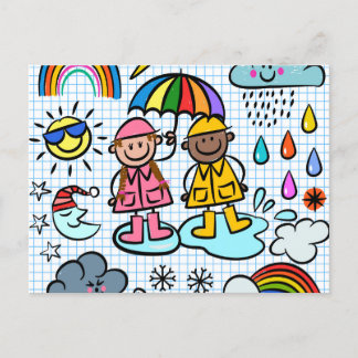 Cute Cartoon Happy Kinder Weather Doodles Briefkaart