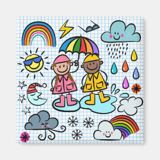 Cute Cartoon Happy Kinder Weather Doodles Magneet