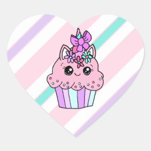 Cute Cartoon Heart Unicorn Cupcake Hart Sticker