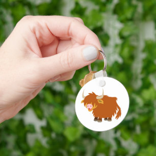 Cute Cartoon Highland Koe Sleutelhanger