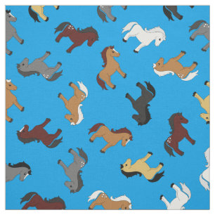 Cute Cartoon Horses Kinder Blue Stof