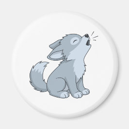 Cute Cartoon Howling Wolf Pup Magneet