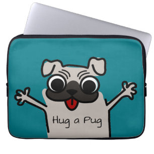 Cute Cartoon Hug a Pug Blauwgroen Laptop Sleeve