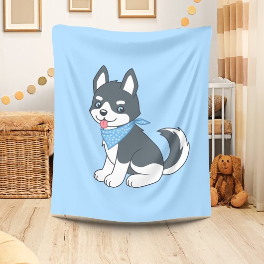 Cute Cartoon Husky Puppy Dog Fleece Deken