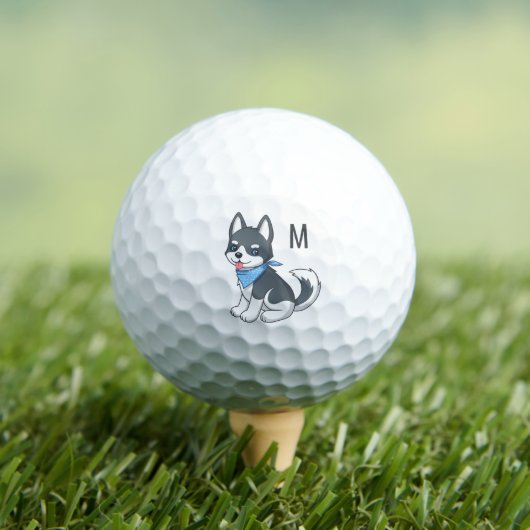 Cute Cartoon Husky Puppy Dog Monogram Initial Golfballen (Insitu Shirt)