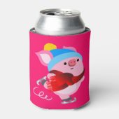Cute Cartoon Ice Skating Pig Koelbox Blikjeskoeler (Blikje Voorkant)
