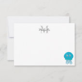 Cute Cartoon Jellyfish Custom Monogram Notitiekaartje (Voorkant)