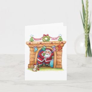 Cute Cartoon Jolly Santa Claus die de schoorsteen  Feestdagen Kaart