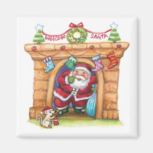 Cute Cartoon Jolly Santa Claus die de schoorsteen  Magneet