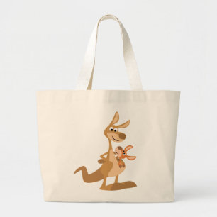 Cute Cartoon Kangaroo Mum en Joey Bag Grote Tote Bag