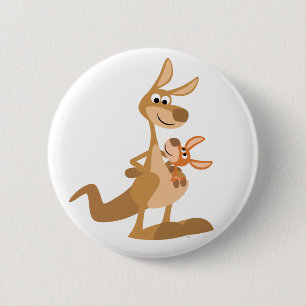 Cute Cartoon Kangaroo Mum en Joey Button Badge