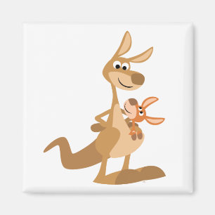 Cute Cartoon Kangaroo Mum en Joey Magnet Magneet