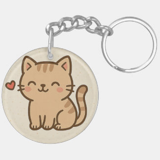 Cute Cartoon Kat Ronde Sleutelhanger – Volledig Pr