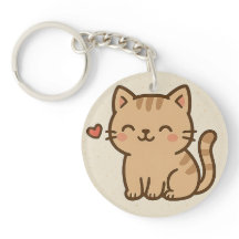 Cute Cartoon Kat Ronde Sleutelhanger – Volledig Pr