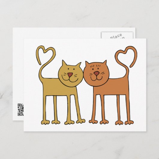 Cute Cartoon Katten met Tails gebogen om te harten Briefkaart (Voorkant / Achterkant)