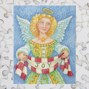 Cute Cartoon kerstengel Halo met Joy Banner Legpuzzel