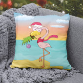Cute cartoon kerstflamingo op het strand kussen