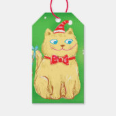 Cute Cartoon kerstkat met Santa Hat Cadeaulabel (Voorkant)