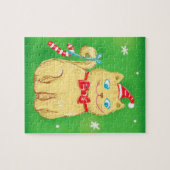 Cute Cartoon kerstkat met Santa Hat Legpuzzel (Horizontaal)