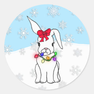 Cute Cartoon Kerstmis Bunny Ronde Sticker