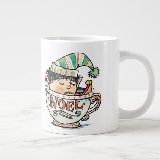 Cute Cartoon Kerstmis Elf Slaapend in een thea Cup Jumbo Beker (Rechts)