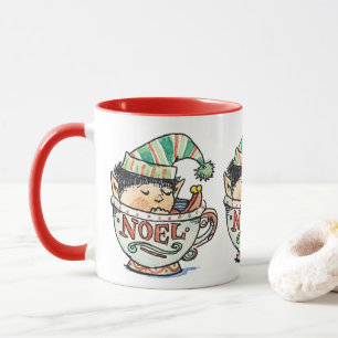 Cute Cartoon Kerstmis Elf Slaapend in een thea Cup Mok