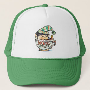 Cute Cartoon Kerstmis Elf Slaapend in een thea Cup Trucker Pet