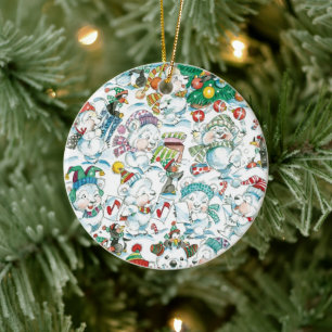 Cute Cartoon Kerstpoar Beer Penguin Party Keramisch Ornament