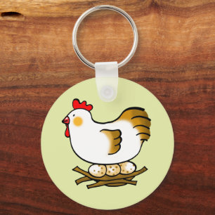 Cute Cartoon Kip op Nest met Boerderij Eieren Sleutelhanger