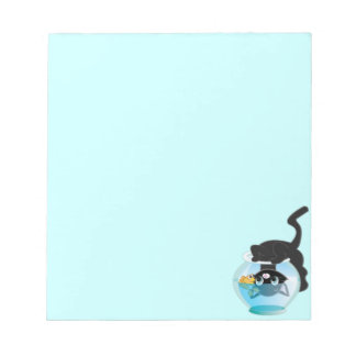 Cute Cartoon Kitten, Fish and bowl Notitieblok