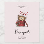 Cute Cartoon Kitten with Hearts Wine Making Wijn Etiket (Enkel label)