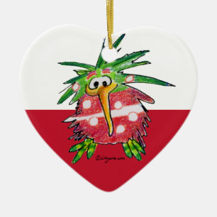 Cute Cartoon Kiwi Heart Ornament