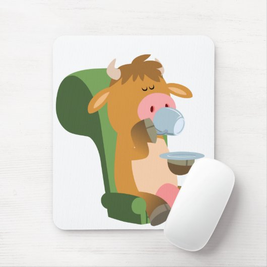 Cute Cartoon Koe en Nice Cuppa Mousepad Muismat (Met muis)