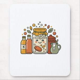 Cute Cartoon Koekpot & Hot Sauce Foodie T-Shirt Muismat
