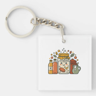 Cute Cartoon Koekpot & Hot Sauce Foodie T-Shirt Sleutelhanger