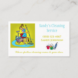 Cute Cartoon Lady Professional Cleaning Services Visitekaartje