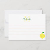 Cute Cartoon Lemon Custom Lined Monogram Notitiekaartje (Voorkant)