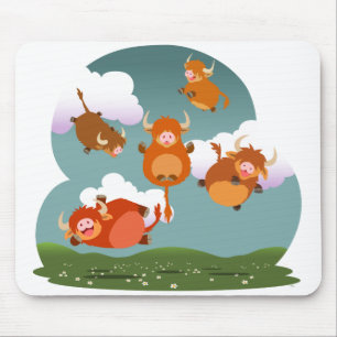 Cute Cartoon Levitating Highland Koeien Mousepad Muismat