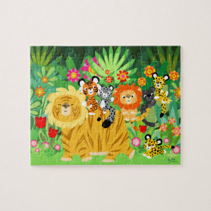 Cute Cartoon Liger en Friends Puzzle Legpuzzel