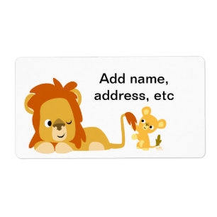Cute Cartoon Lion Dad and Cub Shipping Label
