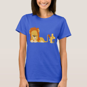 Cute Cartoon Lion Dad and Cub Women T shirt