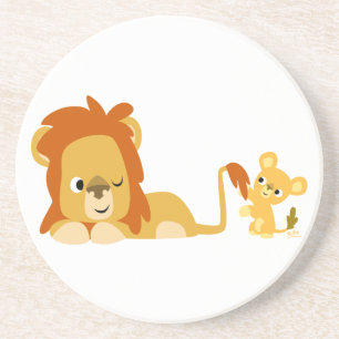 Cute Cartoon Lion Dad en Cub Onderzetter