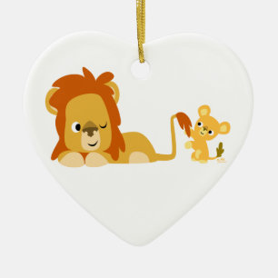 Cute Cartoon Lion Dad en Cub Ornament