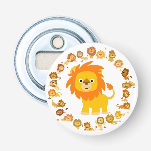 Cute Cartoon Lion Mandala Button Bottle Opener (Voorkant)