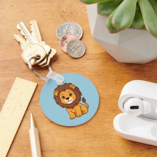 Cute Cartoon Lion on Blue Sleutelhanger (Bureau)