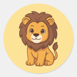 Cute Cartoon Lion on Yellow Ronde Sticker