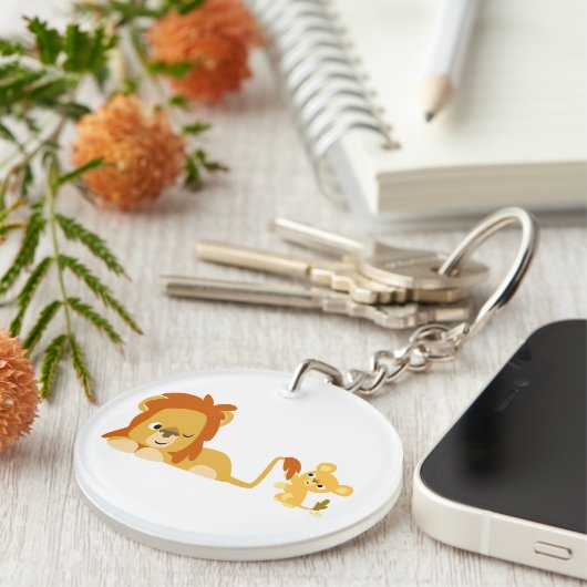 Cute Cartoon Lion Pap en Cub Sleutelhanger (Voorkant Rechts)