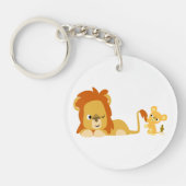 Cute Cartoon Lion Pap en Cub Sleutelhanger (Voorkant)