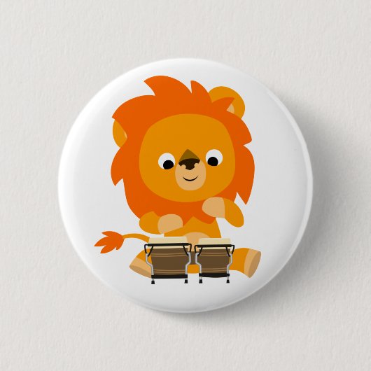 Cute Cartoon Lion Paying Bongos Button Badge (Voorkant)