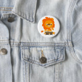 Cute Cartoon Lion Paying Bongos Button Badge (In situ)